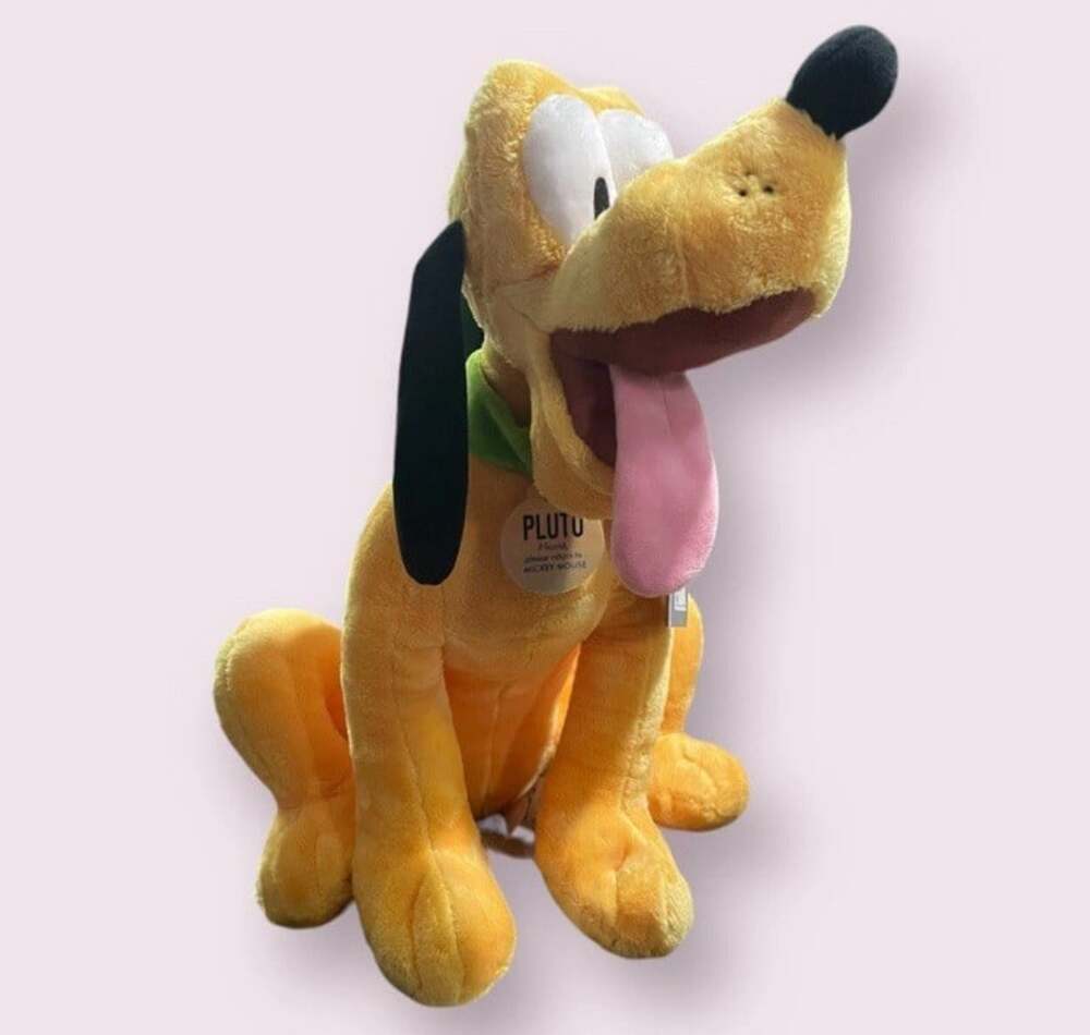 Disney Store Pluto Plush Dog Large Stuffed Animal “If Found Return To Mickey”